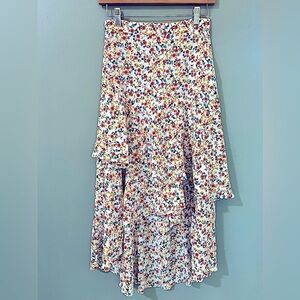 Sans Souci women's Hi-Low floral midi skirt size small zip back